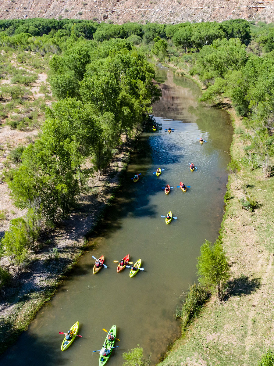 Kayaking the Verde River in Clarkdale Arizona from above